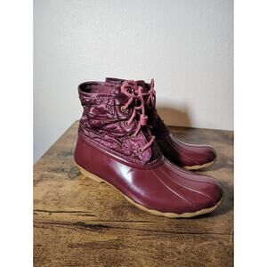 Sperry Women's Top Sider Saltwater Duck Boots Quilted Nylon Burgundy Sz 10 Rain